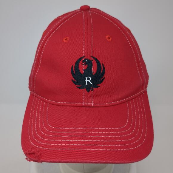 Ruger Strapback Baseball Cap Red One Size Adjustable Embroidered Distressed - Picture 2 of 8